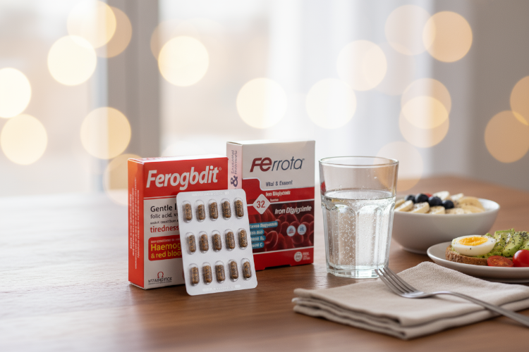  قرص فرودین و فروگلوبین در کنار صبحانه سالم